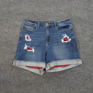 Judy Blue Shorts Womens 1XL Denim Bandana Stretch High Rise Preppy Cuffed
